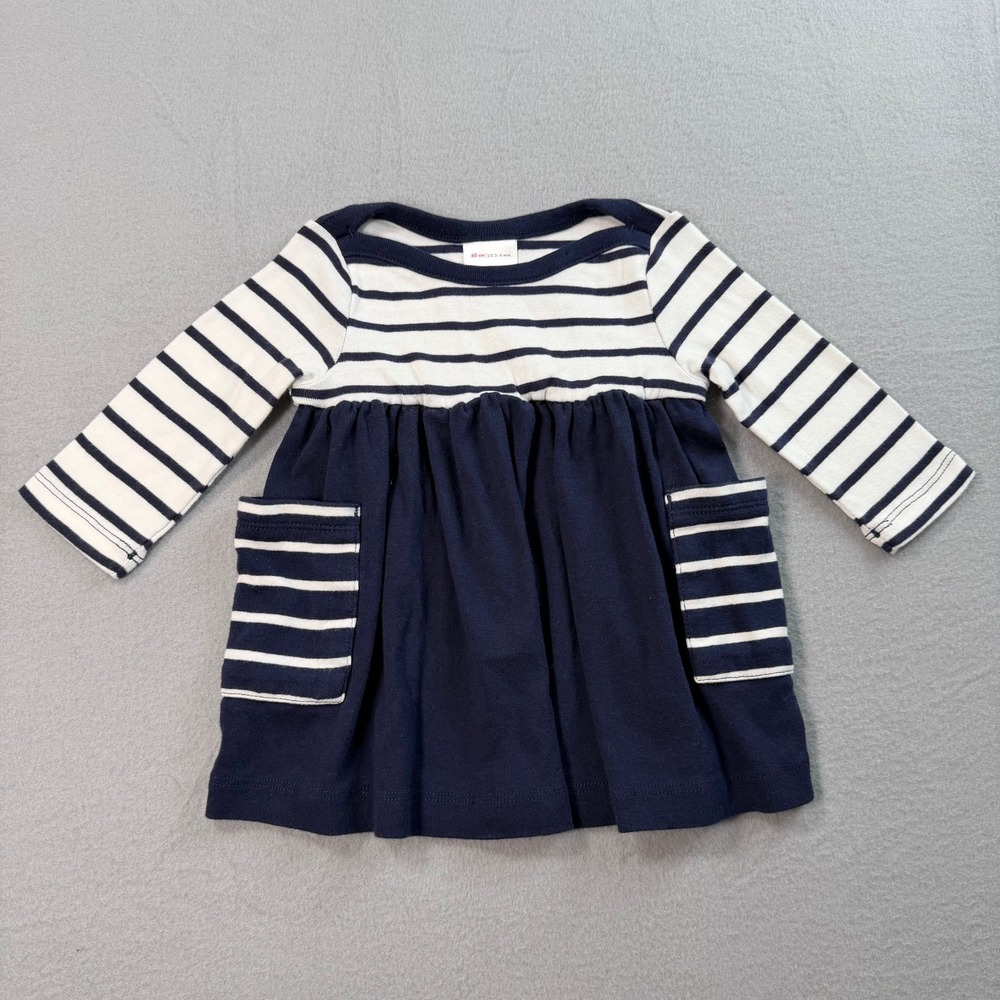 Hanna Andersson Nautical Dress Baby 3-6M Blue Striped Organic Cotton Pockets